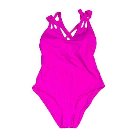 Becca Rebecca Virtue Sz 0X 14 16 Swimsuit Pink Strappy One Piece Plus Size New - Picture 3 of 6